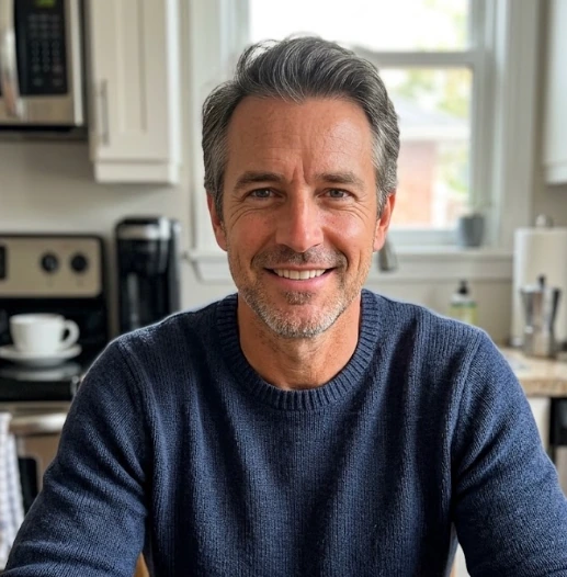 A man at a kitchen counter